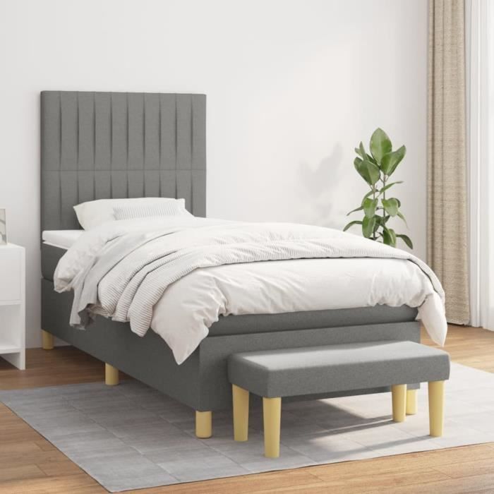 3137286 vidaXL Divan Bed with Mattress Dark Grey 90x200 Cm Fabric