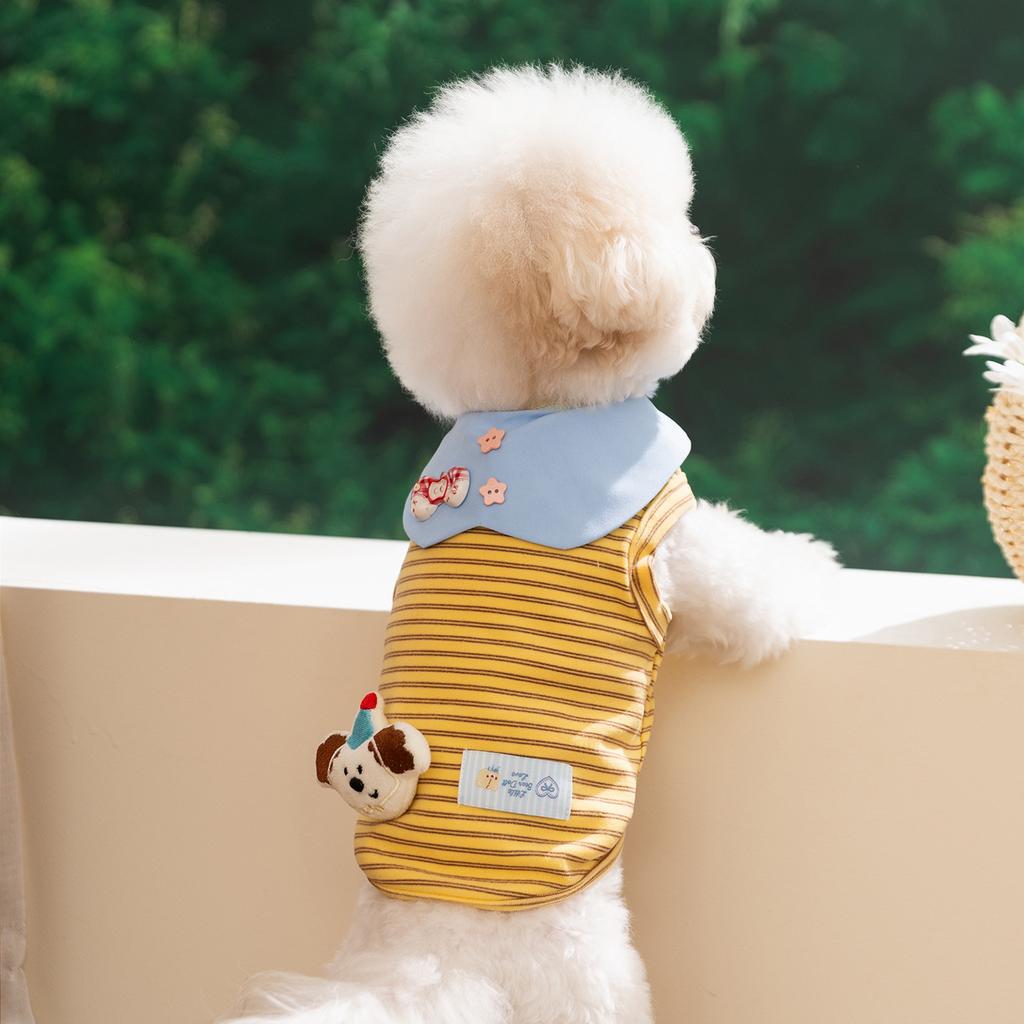 Frühling und Sommer neue Hundekleidung dreidimensionale Puppe gestreifte dünne Weste Katze Haustierkleidung