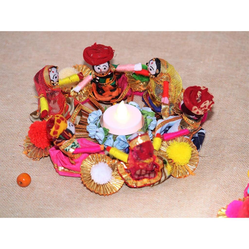 Handmade Recycled Material Rajasthani Raja Rani Puppet/Dolls Diyas Tealight/Diya/Diwali Diya/Idol Diyas Holders Gift for Diwali, Home Decor(Pack of 2)