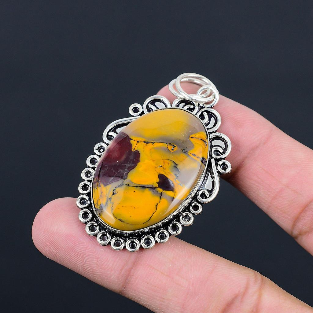 Sterling Silver Oval Mookaite Stone Daughter Bezel Boho Wedding Pendant Jewelry