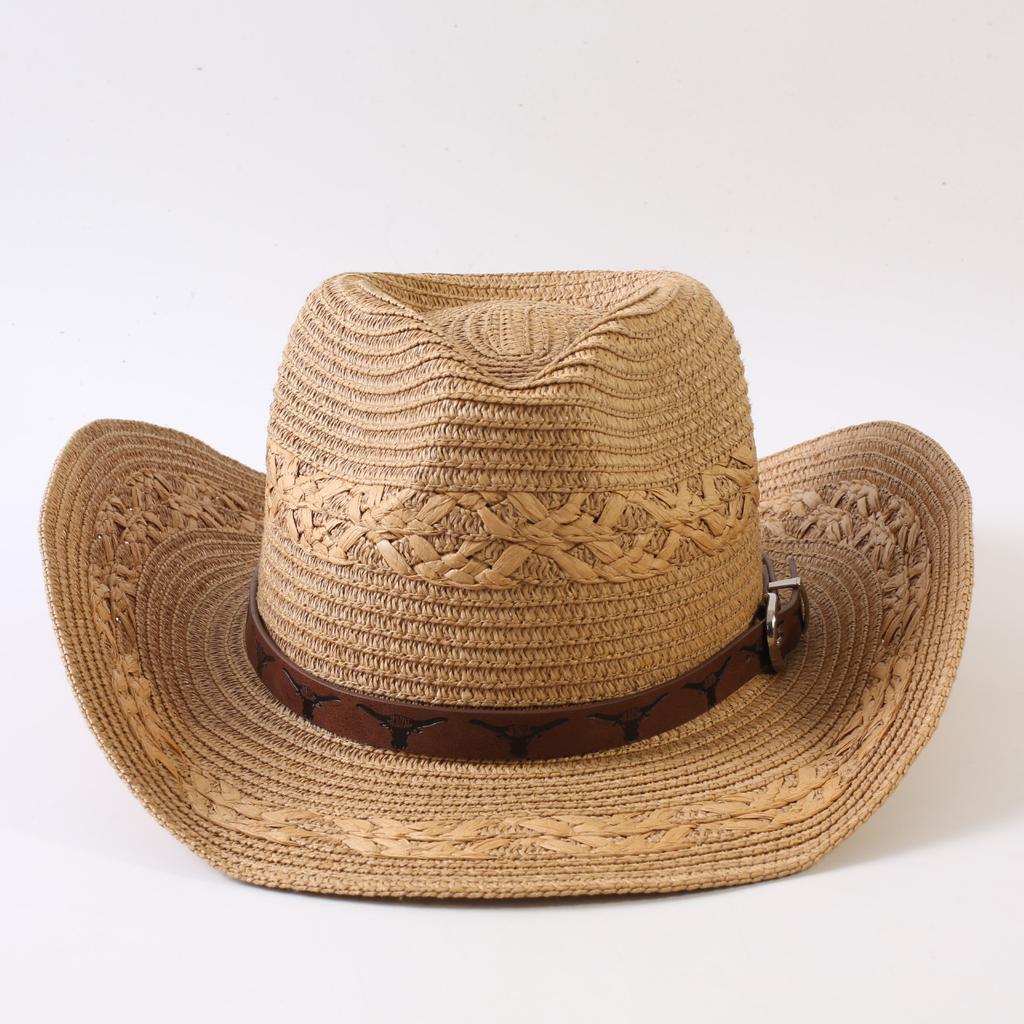 Beliebter europäischer und amerikanischer klassischer Strohgeflecht Western-Cowboyhut für Herren und Damen Outdoor-Mode OL-Stil Geflochtener Zylinder