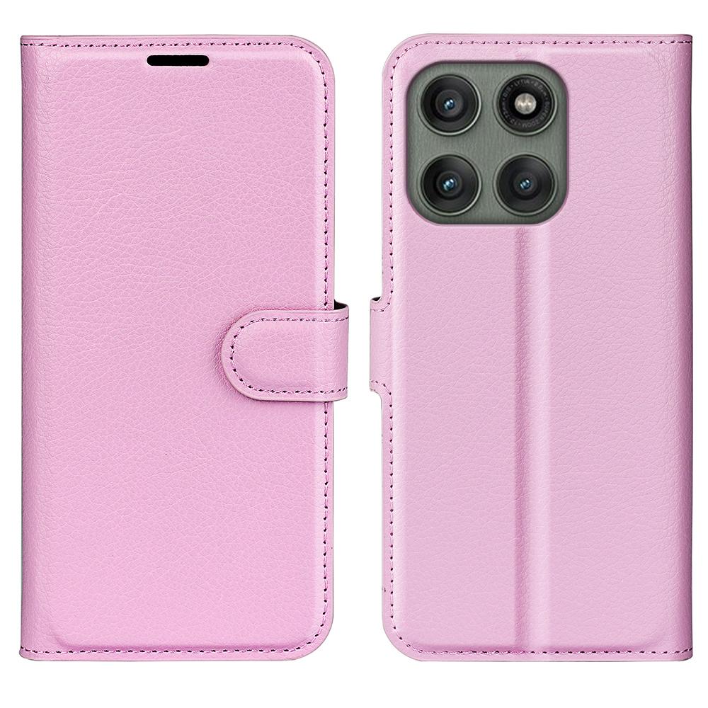 

For Motorola Edge 60 Pro 5G Case Litchi Texture Shockproof Leather Wallet Phone Cover Pink