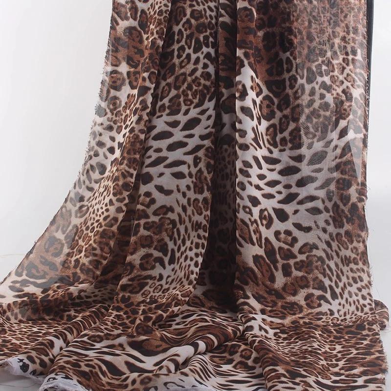 100x150cm 75D Imprimeu Leopard Șifon Material Rochie de Var cu Bretele Protecție Solară Subțire Transparentă Cădere Liberă Material Șifon Fără Șifonare