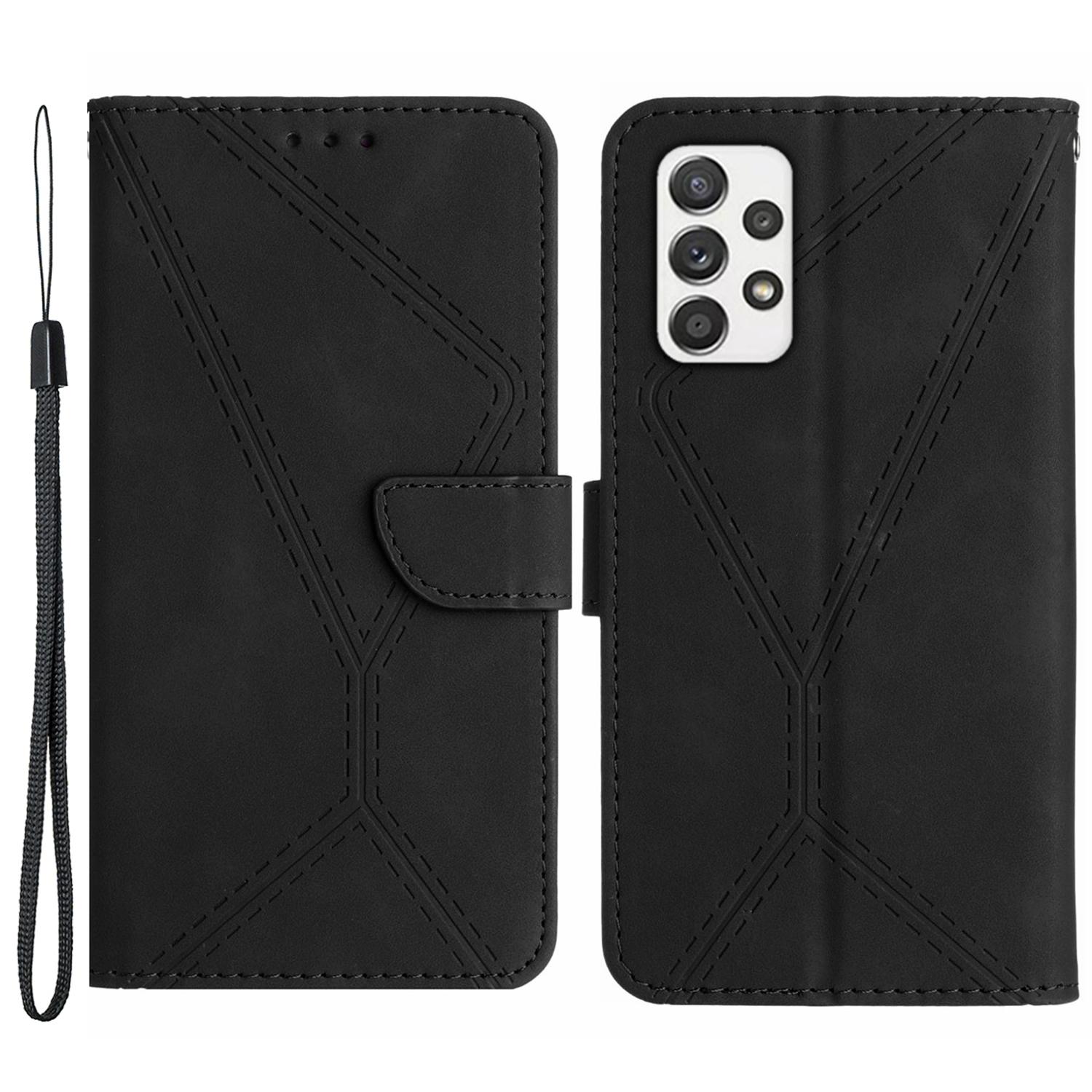 

For Samsung Galaxy A52 4G/A52 5G/A52s 5G PU Leather Case HT05 Skin-touch Wallet Phone Shell with Strap Black