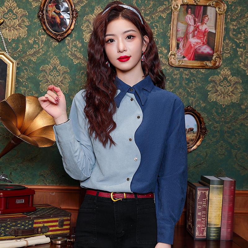 

Весенняя новинка женская рубашка Commuter однобортная с рукавами на плечах 2XL синий