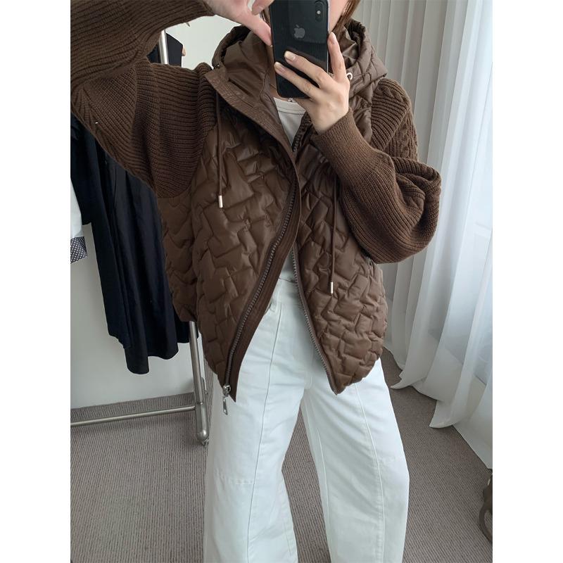 

Весенняя новая хлопковая одежда в стиле пэчворк, вязаный кардиган с капюшоном, свободный, высококлассный, на молнии, свитер-куртка, женский One size