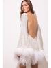 Autumn Sequin Feather Long Sleeve Backless Evening Dress - Waist-Cinching Short Skirt Design for Women