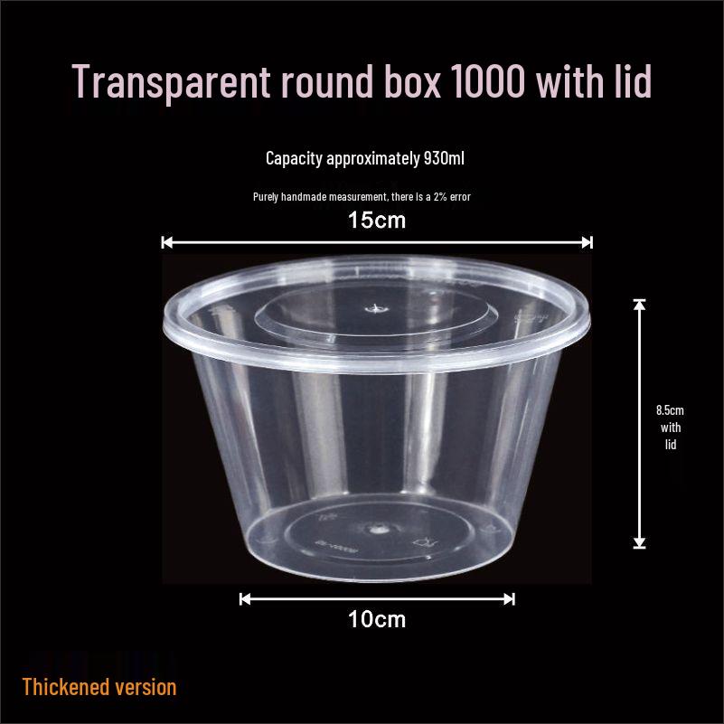 Round Transparent Plastic Takeaway Lunch Box with Lid - Thickened Disposable Bento Soup Bowl