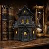 Gothic Home Decor Accessories Lighted Halloween Village House Statue with LED Light, Black Spooky Figurine for Tabletop Holiday Inspired Interior