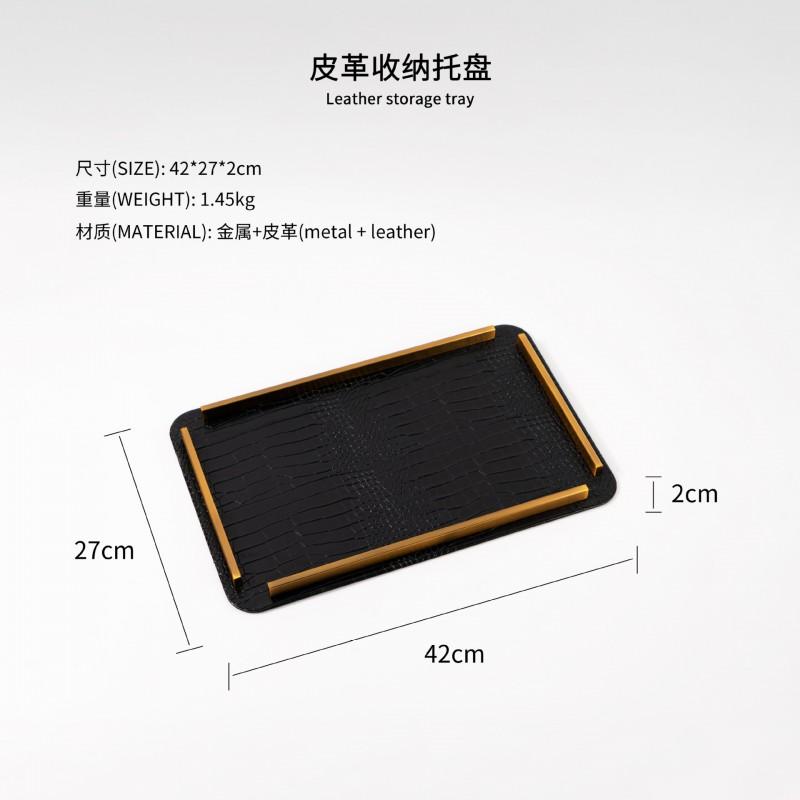 Modern Minimalist Metal Leather Tray Desk Decor Bedroom Living Room Office Storage Organizer