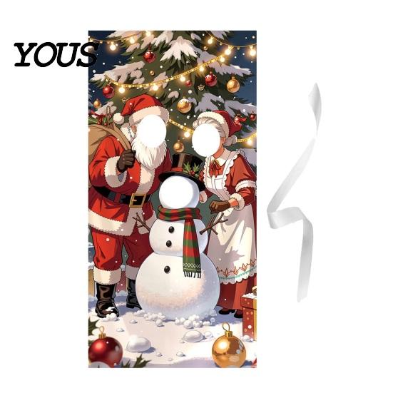 Weihnachts-Foto-Hintergrundbanner mit Gesichtsausschnitt-Dekorationen, Weihnachtsmann-Schneemann Festliche Stand-Requisiten Hintergrund, Requisiten, Party-Dekorationen Claus Dekor