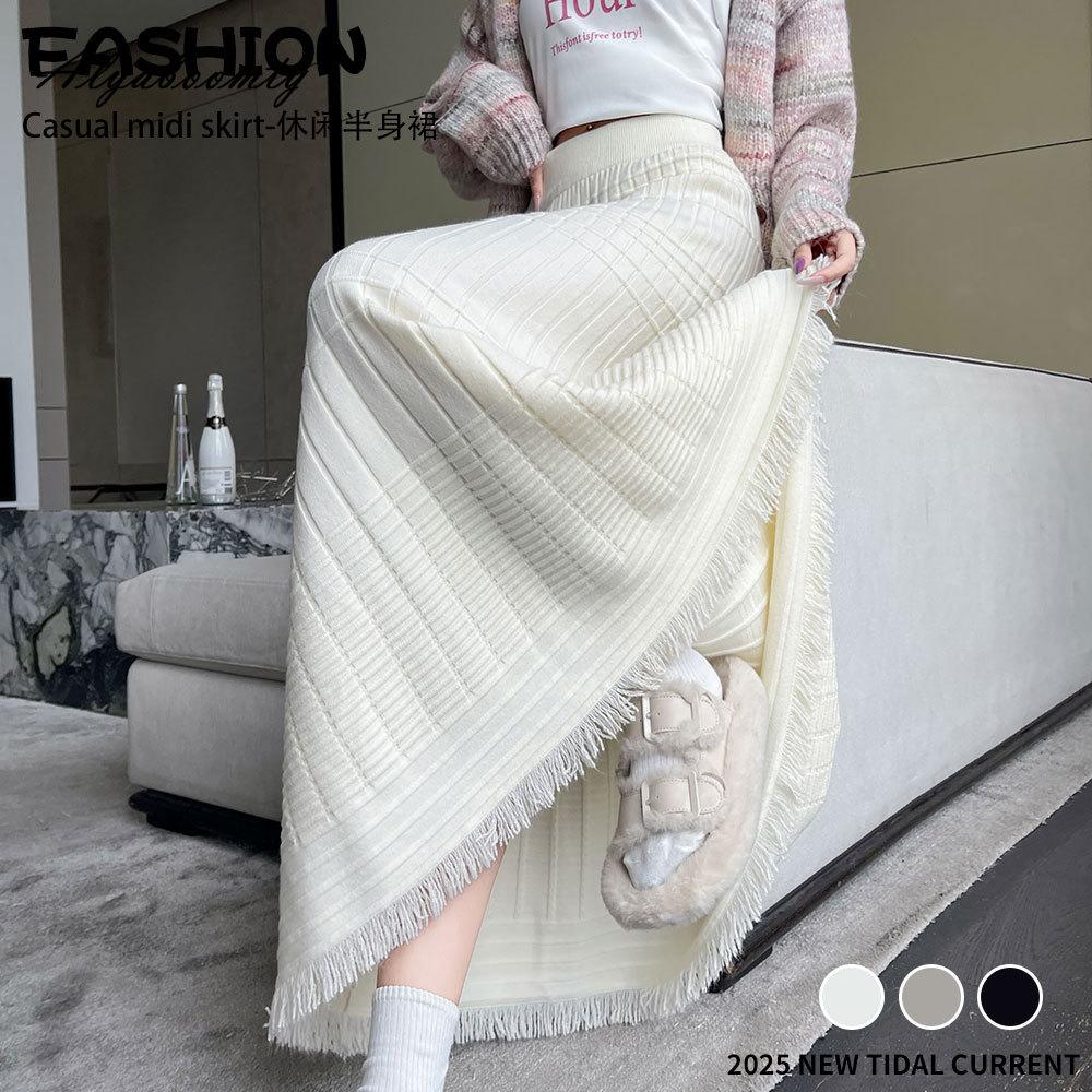 

Корейская Мода Осень Зима Женская Миди Теплая Юбка Высокая Талия Бежевый Черный Хаки Вязаная Юбка Кисточка Русалка Вязаные Плотные Юбки One Size бежевый