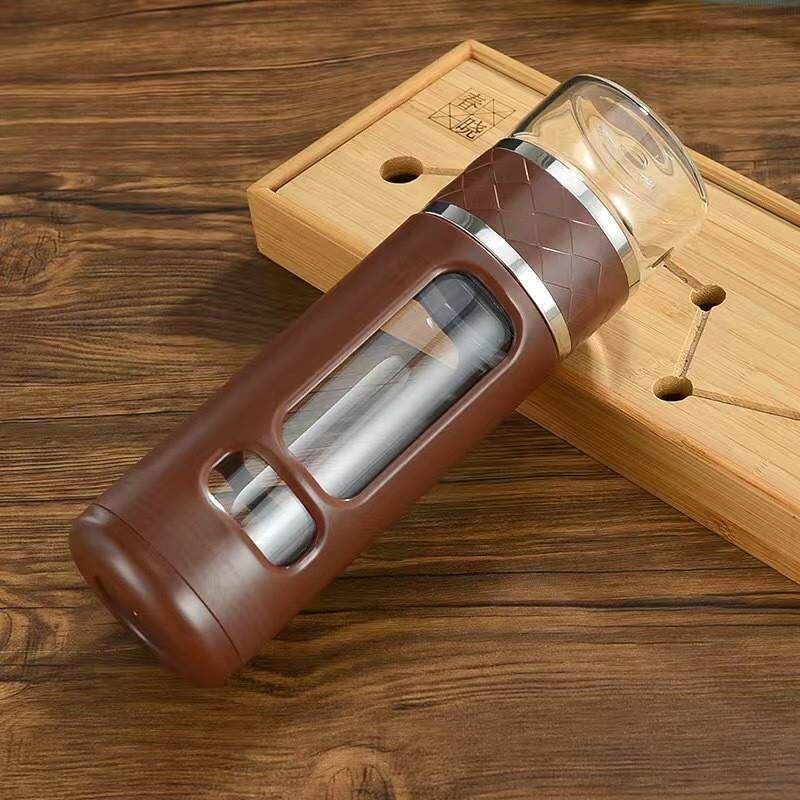 Three-Stage Tea-Water Separation Cup, Glass Tea Cup, Portable Cup for Men, Anti-Fall, Large-Capacity Thermos Cup 500ml - [Tea Infuser] Handleless Coffee Mug