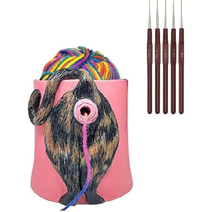 Yarn Bowls for Crocheting Knitting Cat Butt Yarn Bowls with Holes for DIY Knitting Crocheting (with 5PCS Knitting Needles) (1) розовый