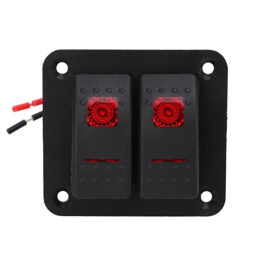 Rocker Switch Panel 2 Gang On Off Pre Wired Red LED 12V 24V 20A 10A with Marine Vehicle Labels