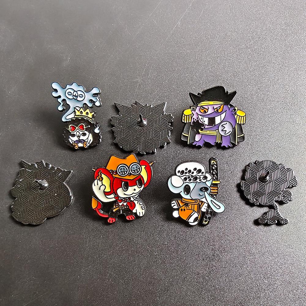 Japanese Anime Inspired Pokemon & One Piece Metal Badge Brooch - Luffy & Gengar Design
