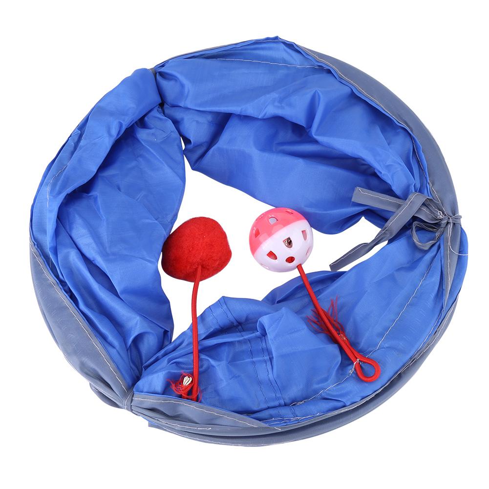 Cat Tunnel Toy Kitten Playing Tube Pet Toys with Tinkle & Plush ;Blue: