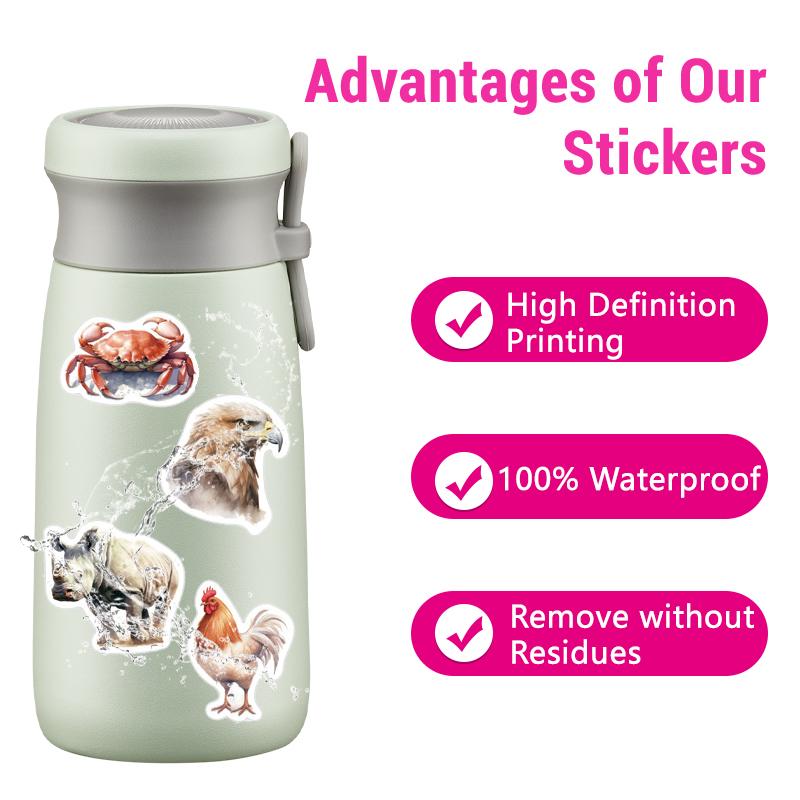 50PCS Watercolor Safari Animal Stickers Cute Realistic Animals Aesthetic Decals Vinyl Waterproof for Water Bottle Laptop Luggage