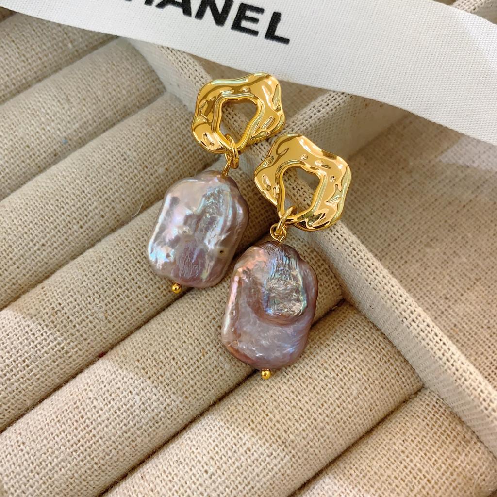Baroque Shaped Pearl Earrings Colorful Pearl Earrings Pink Purple Earrings French Minimalist and Elegant Exquisite Earrings