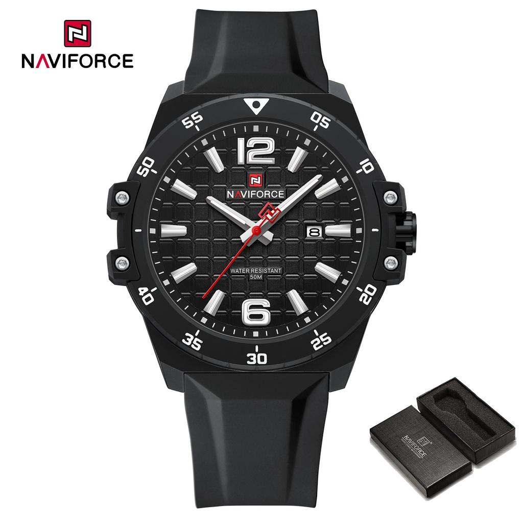 Naviforce Original Fashion Quartz Men Watch Silicone Strap Waterproof 50m Calendar Luminous Pointer Men Boys Casual Lightweight Watch NF7122