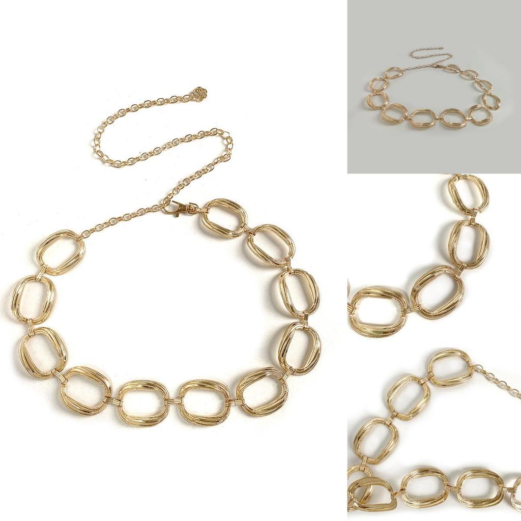 Women Metal Geometric Waist Chain With Engraved Circle Design For Summer Fashion Accessory