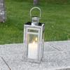 Silver Stainless Lanterns Hanging Candle Lantern Metal Candleholder with Tempered Glass for Home Wedding Decor