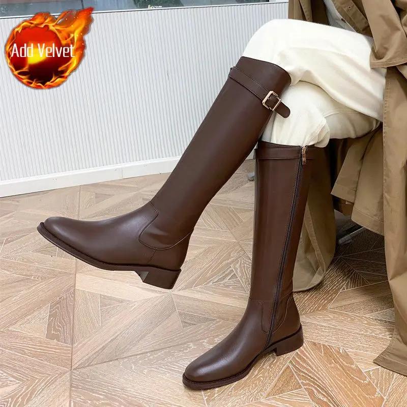 Fashion Black Elegant with Low Heels Shoes for Woman Long Brown Women's Boots Winter Knee High Shaft Stylish Lastest Price Goth