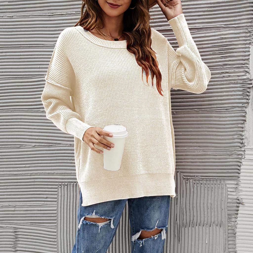 Women's Fashion Casual Temperament Loose Round Neck Pullover Long Sleeve Knit Sweater