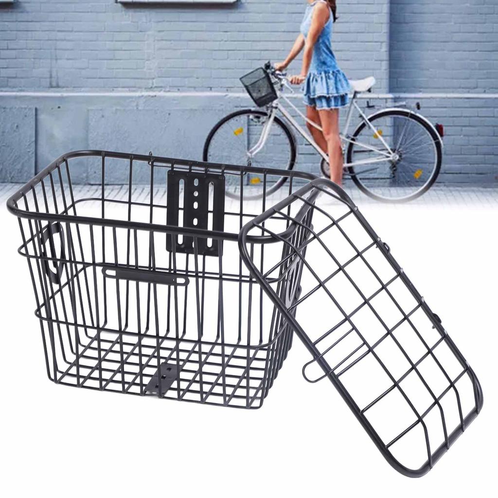 Electric Bike Basket Metal Bike Rear Storage Basket Large Capacity Cycling Basket with Lid for Bags Food Vegetable
