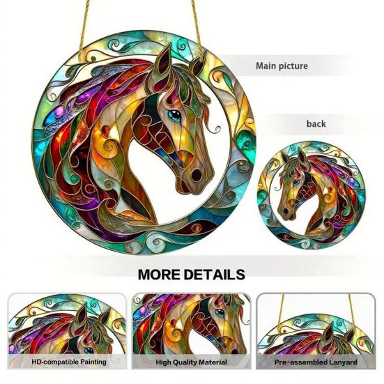 Acrylic Horse Suncatcher Stained Glass Effect Window Hanging Ornament Equestrian Gifts for Mom Grandma Women Horse Lovers