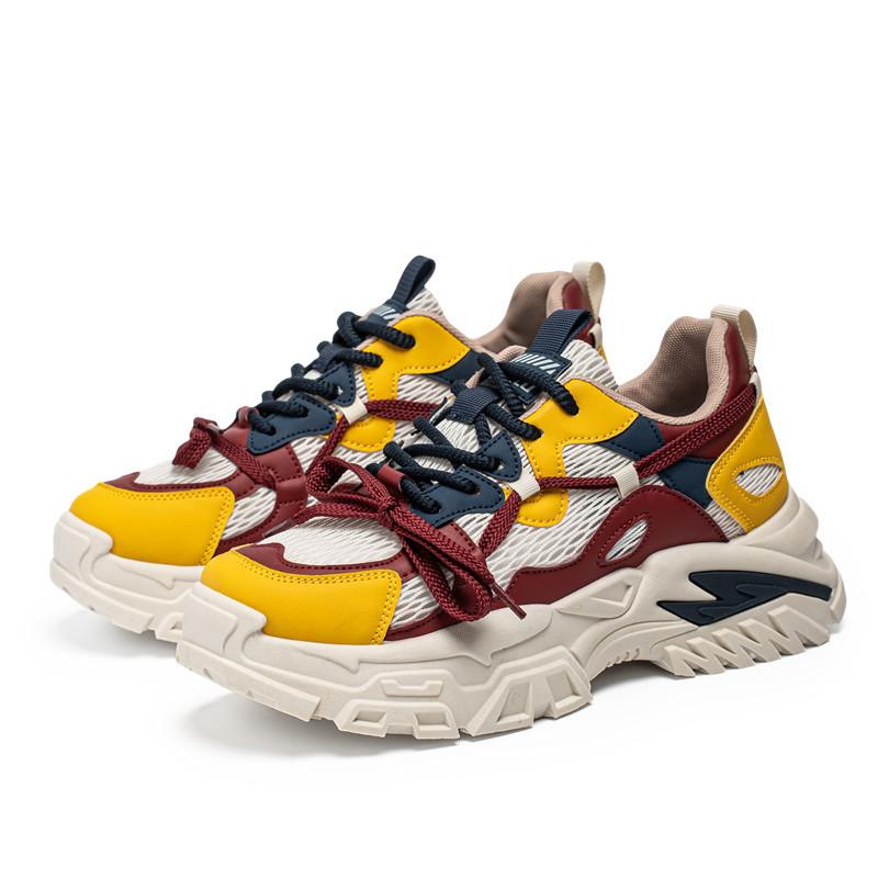 

Men s shoes summer breathable casual sports shoes retro style low-top lace-up running shoes student contrasting color heightening shoes 2025 44