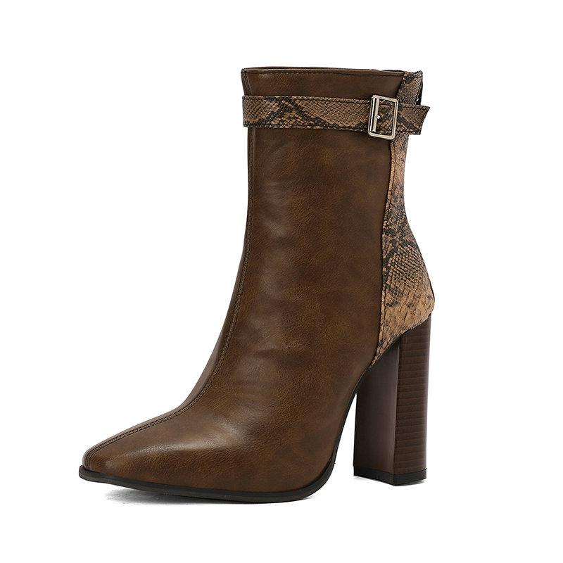 

Женские ботильоны в стиле ретро с молнией сзади, британский стиль, квадратный носок, квадратный каблук, супервысокий каблук, короткие ботинки, ремешок с пряжкой, женская обувь 39 коричневый