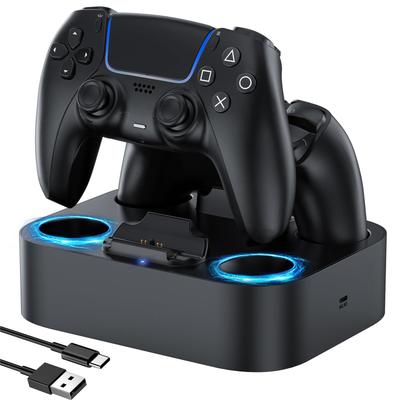 LVFAN PS5 Controller Nabíječka PS5 Současný Gamepad PS5 Periferní zařízení s LED Integrovanou základnou a Černou nabíječkou, Stojan, Příslušenství, 2-dílný