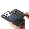 For iPhone 17 Pro Case Ring Kickstand Leather + TPU + PC Phone Cover Detachable Card Holder