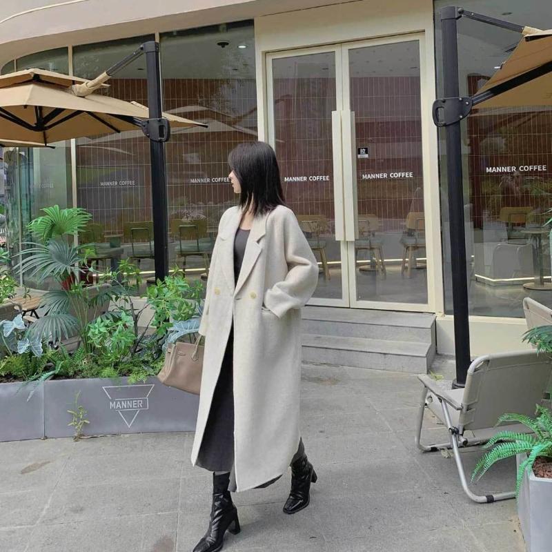 Winter Wool Coat for Women Mid Length Korean Fashion Warm Trench Jacket