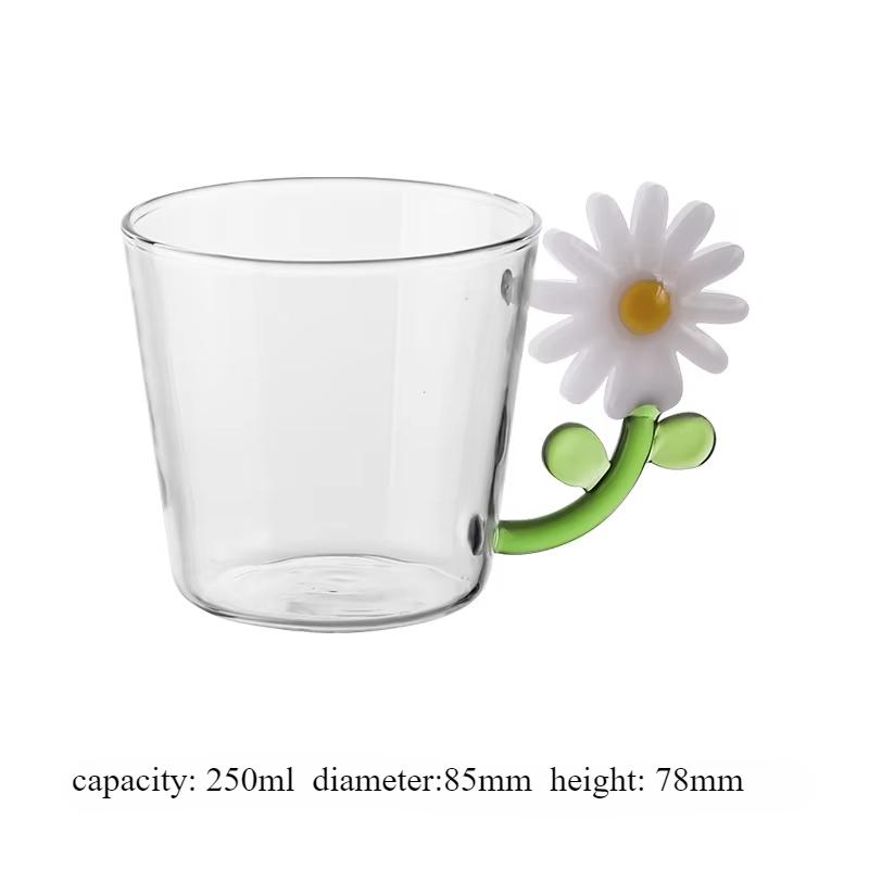 Transparent Heat-resistant Glass Cups Flower Handle Cup Milk Water Glass for Breakfast Coffee Mug Home Decor Drinking Glasses