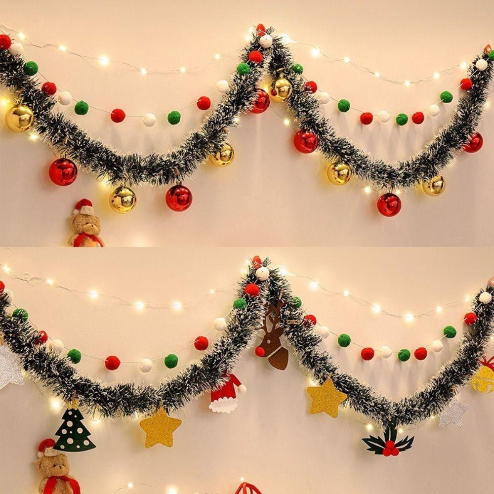 Seasonal Decor Felt Christmas Banner Decorated Furry Balls LED String Light DIY Handmade Xmas Pendant Christmas Party