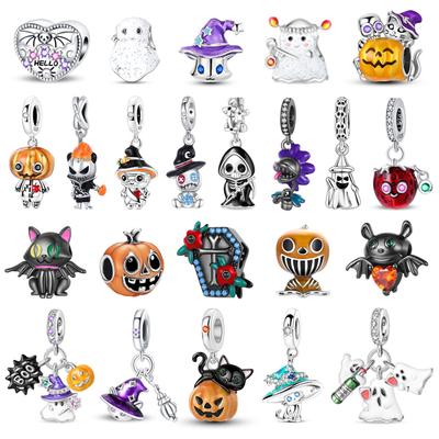 Argint 925 Mărgele Fantomă Mică Păpușă Cap de Dovleac Pandantiv Halloween Cadou pentru Brățară Bijuterii