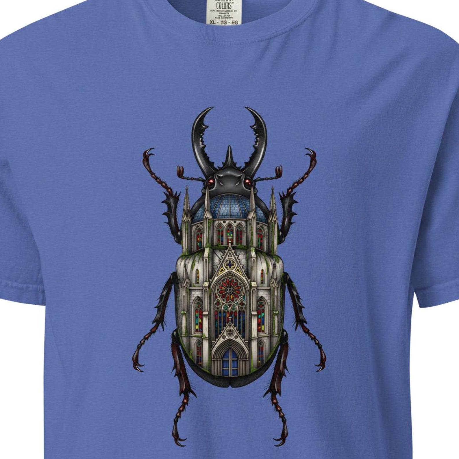Gothic Cathedral Stag Beetle T-Shirt | Surreal Dark Fantasy Insect Tee | Gothic Bug Dark Academia Shirt 4XL