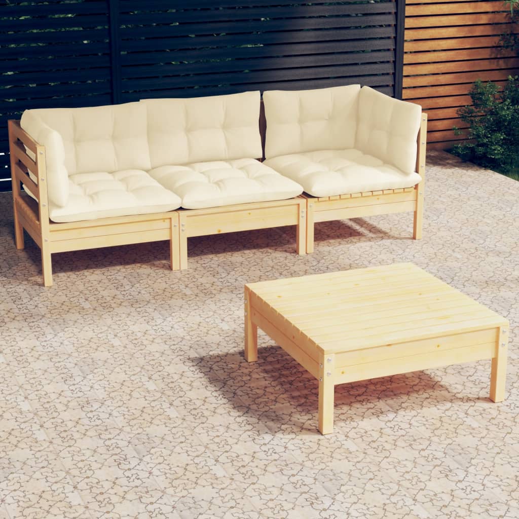 Vidaxl 4-Cz. Set da Giardino, Cuscini Crema, Pino