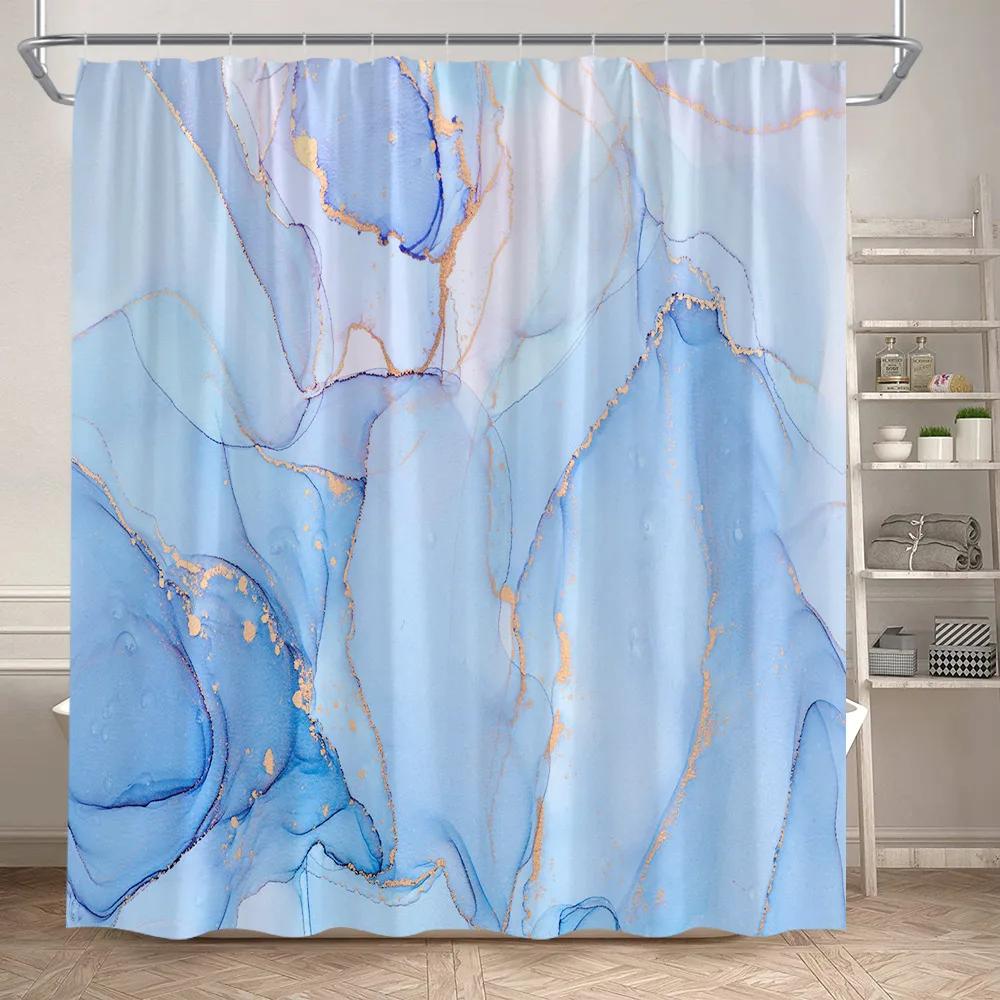Marble Shower Curtain Set Creative Watercolor Ink Art Geometric Modern Bathroom Decor Floor Rug Bath Mats Toilet Lid Cover