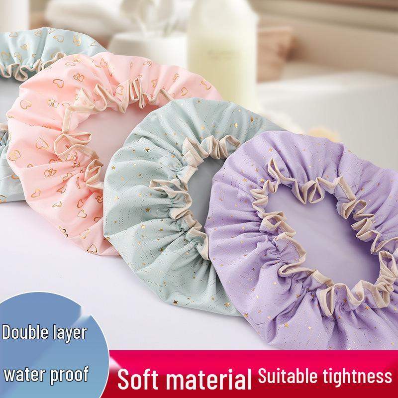 Wasserdichte Doppelschicht-Duschhaube für Frauen - Anti-Öldampf-Badekappe, Perfekt für trockenes Haar, Mädchen und den Hausgebrauch