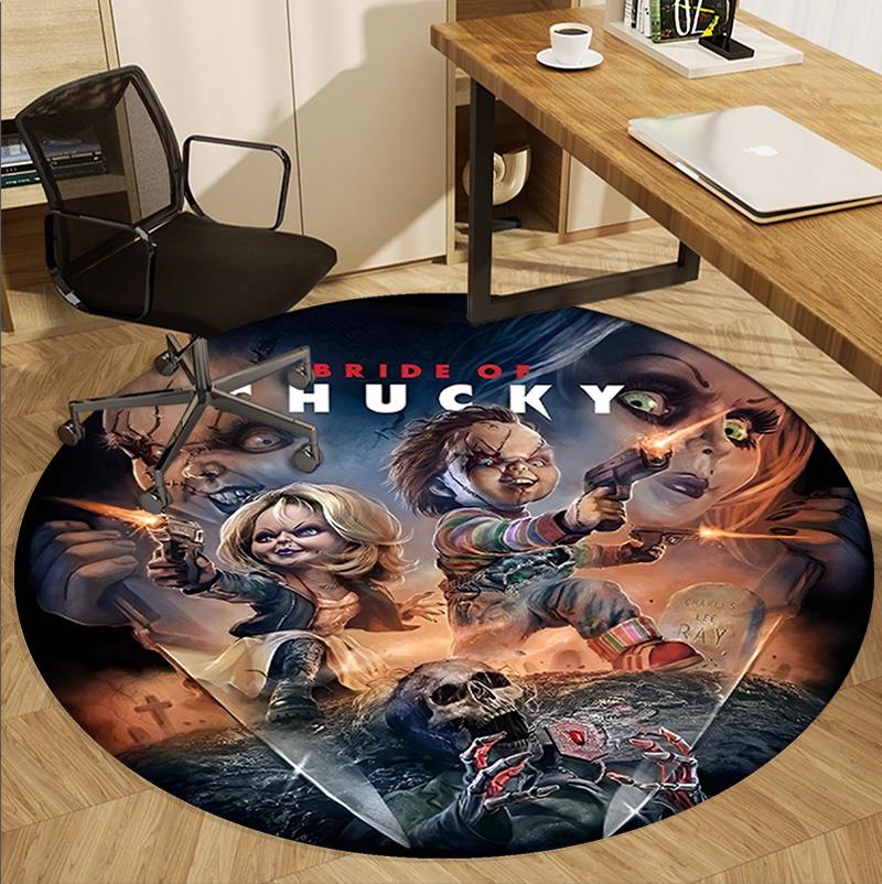 Bride of Chucky Pattern Round Rug, Indoor/Outdoor Mat, for Picnic, Gameroom, Bedroom, Office, Living Room, Home Decor Carpet, Birthday Gift