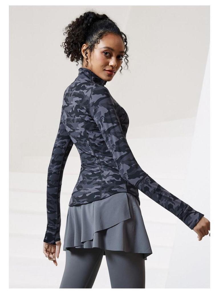 Women's Camouflage Quick-Dry Sports Jacket - Long Sleeve Stand Collar for Running & Yoga