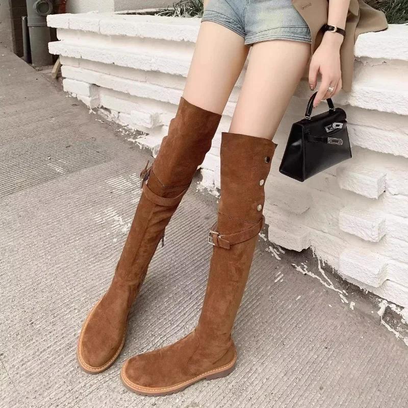 Fashion Women's Shoes 2024 Hot Sale Side Zipper Women's Boots Fashion Belt Buckle Modern Boots Women New Keep Warm Over-the-Knee Boots