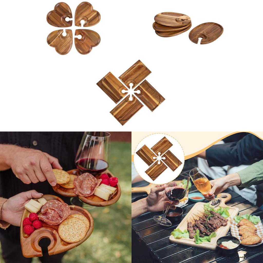 4 Pieces Appetizer Plate Handheld Snack Tray Snack Tray, Cupcake Board, with Drinks Holder for Hotel Party Catering Vegetables