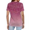 Damen T-Shirt mit Aufdruck und Knopfleiste, kurzärmelig, für den Alltag, Wochenendmode, Basic, V-Ausschnitt, normales Oberteil