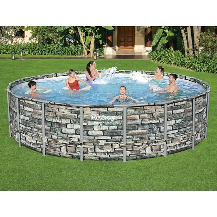 Piscine - Bestway - Power Steel - Ronde - 549x132 cm - 26000 L - Gris