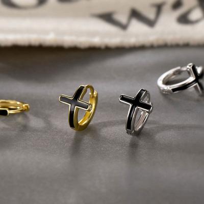 Black Cross Earbud Earrings New Trendy Earrings Stud Earrings for Women Niche Design
