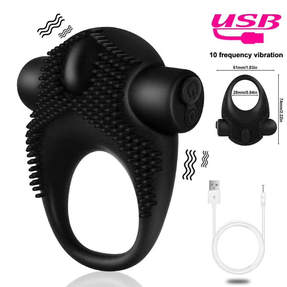 Male Masturbator Chastity Sextoy Sensualex Men Novelty Toys Rechargeable 10 Vibration Modes Ejaculation Delay Cock Ring  Sextoy